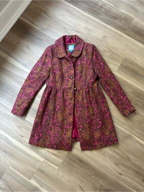 Plenty by Tracy Reese Vintage-Inspired Pink Paisley Wool Blend PeaCoat